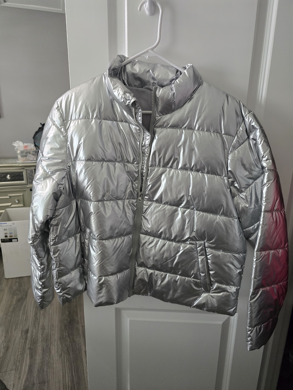 Time and Tru Metallic Silver Quilted Puffer Jacket